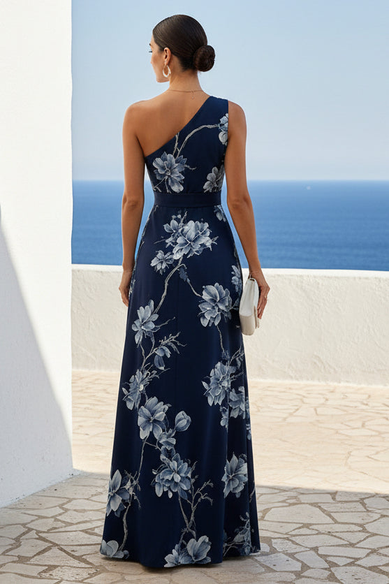 Elegant One-Shoulder Floral A-Line Maxi Dress