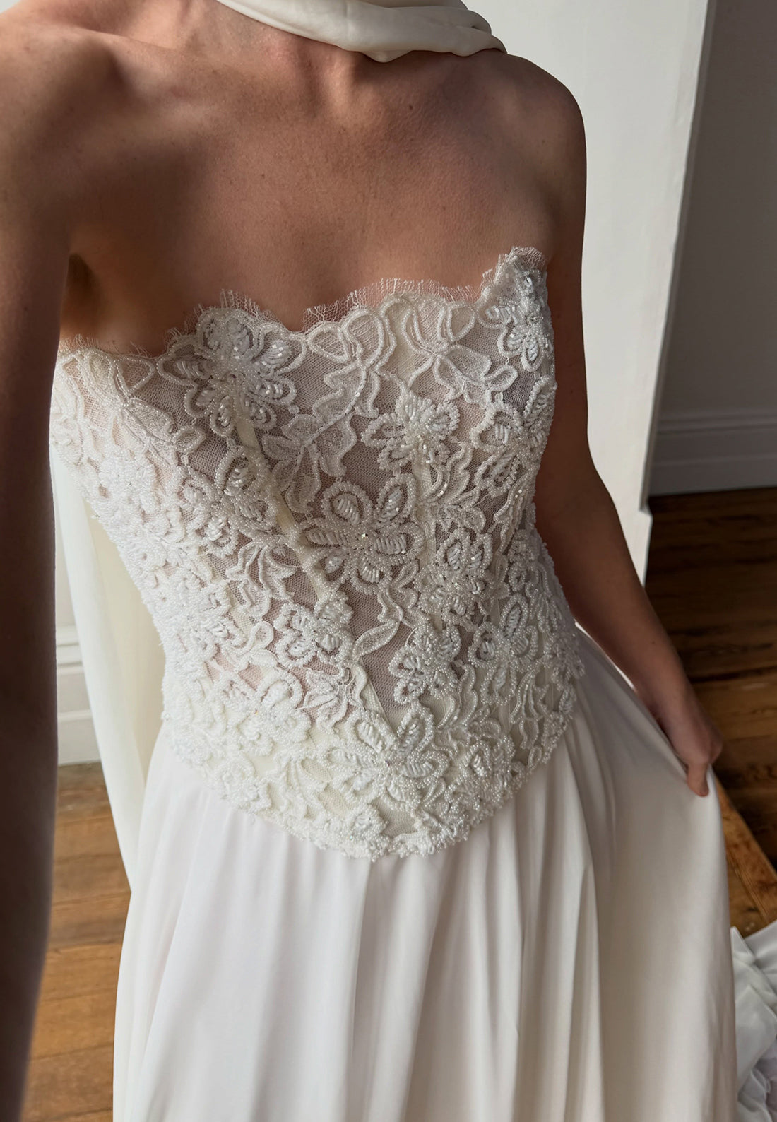 Strapless Lace Bodice Wedding Dress with Train