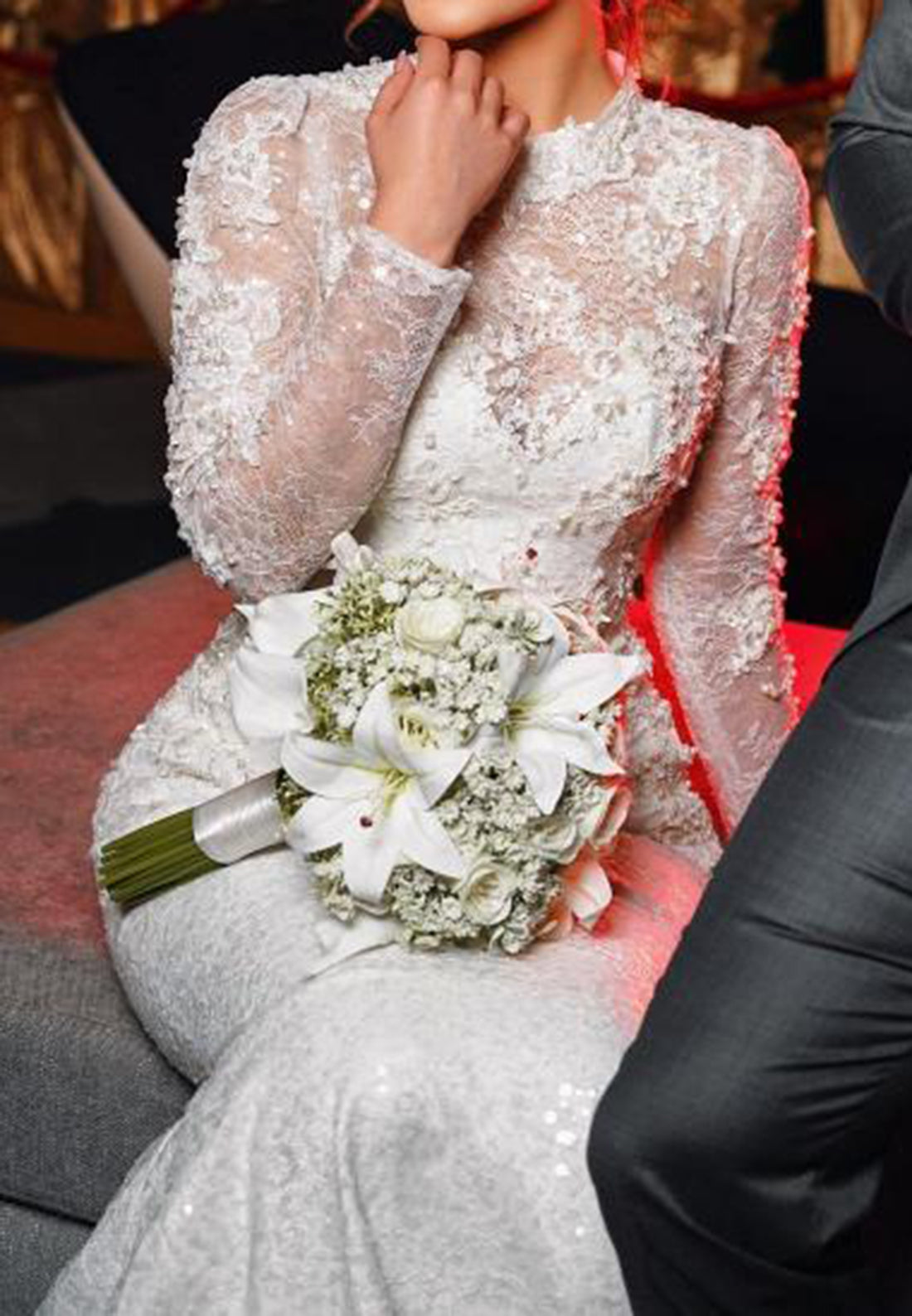 Lace High Neck Wedding Dress with Overskirt