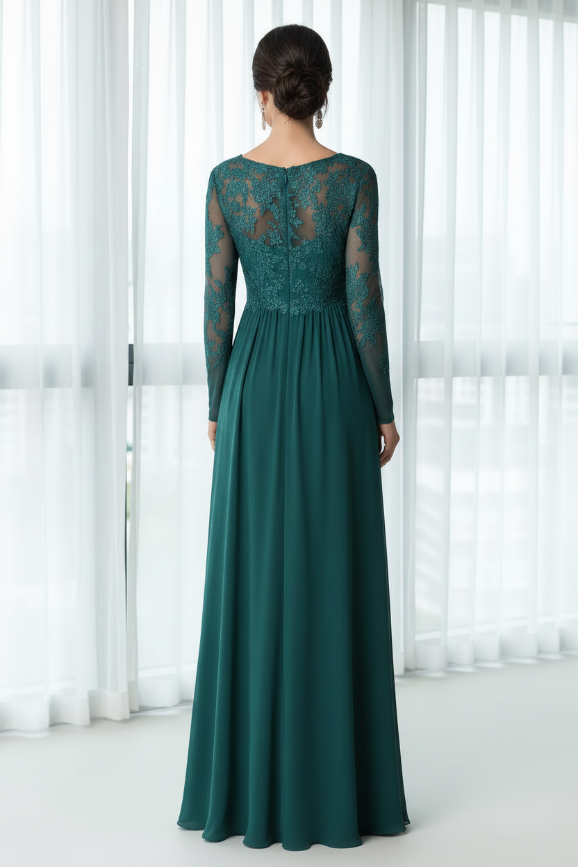 V-Neck Long Sleeve Lace Chiffon Cape Dress