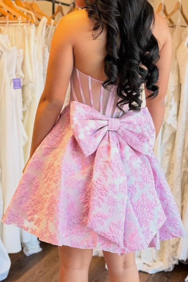 Strapless Jacquard Mini Dress with Sheer Corset