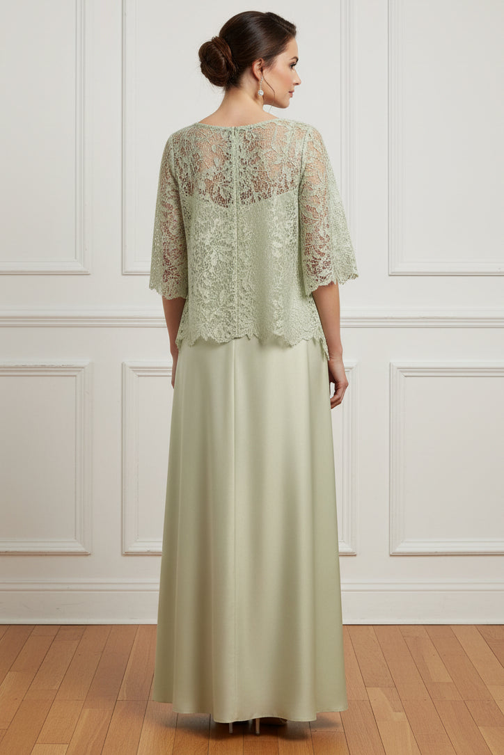 A-Line Satin Dress with Detachable Lace Capelet