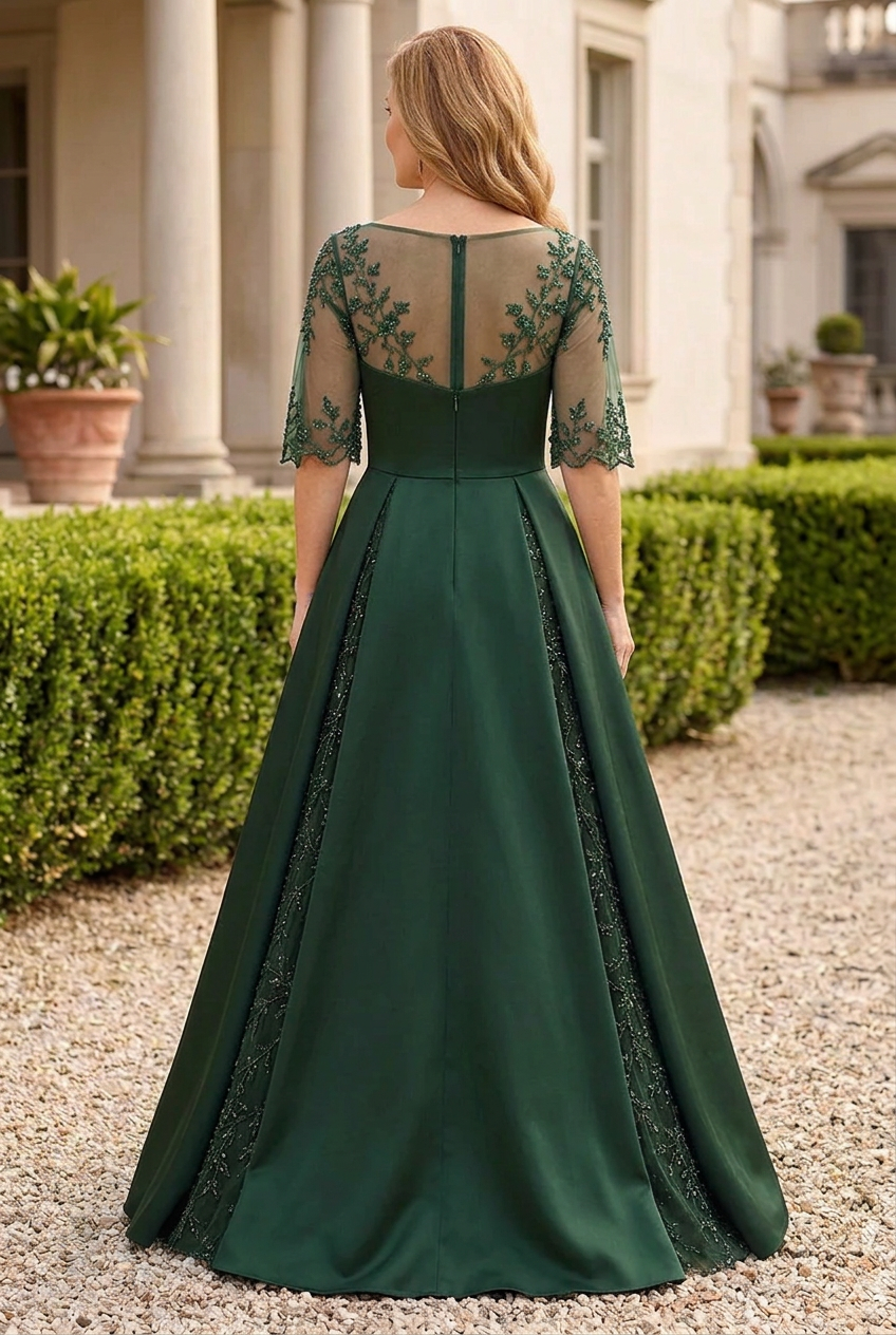 A-Line Gown with Sheer Flutter Sleeves