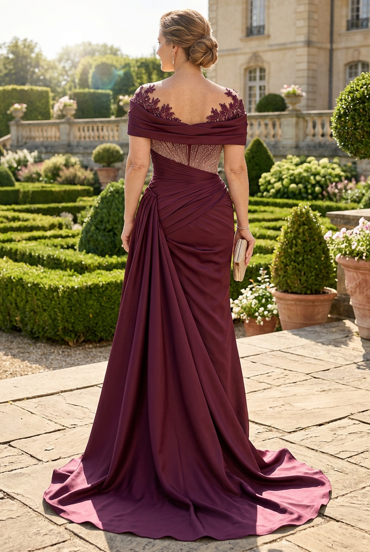 Off-the-Shoulder Draped Gown with Side Slit