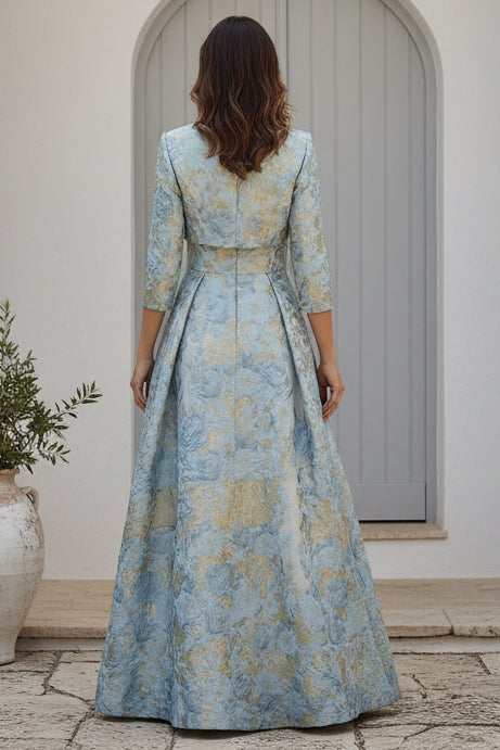 Elegant Jacquard A-Line Gown with Cropped Jacket