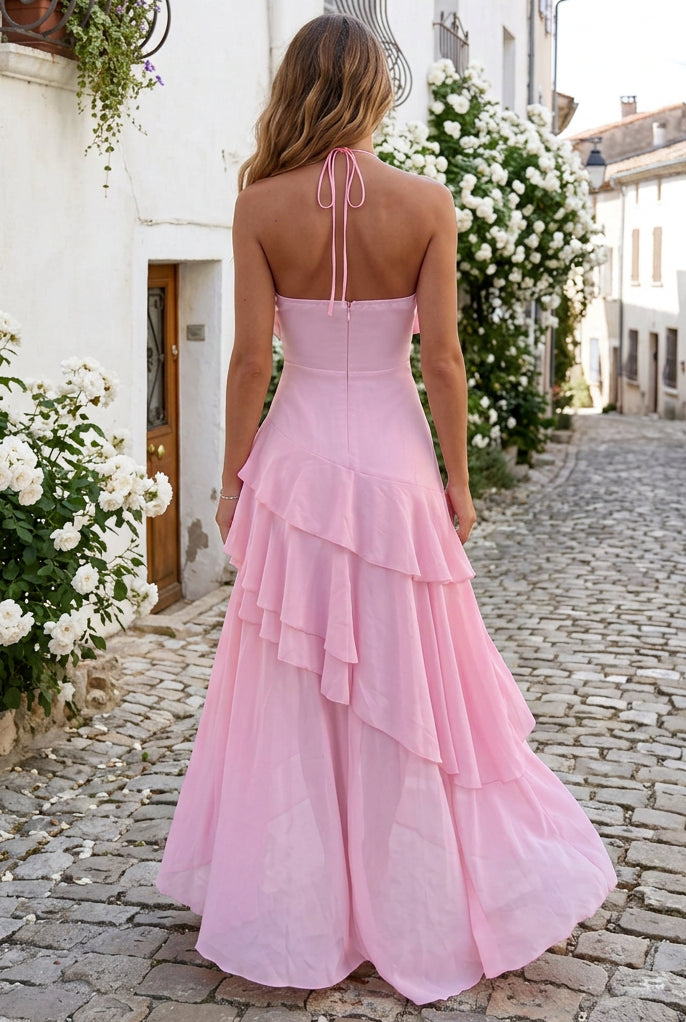 Tiered Ruffle Halter Maxi Dress