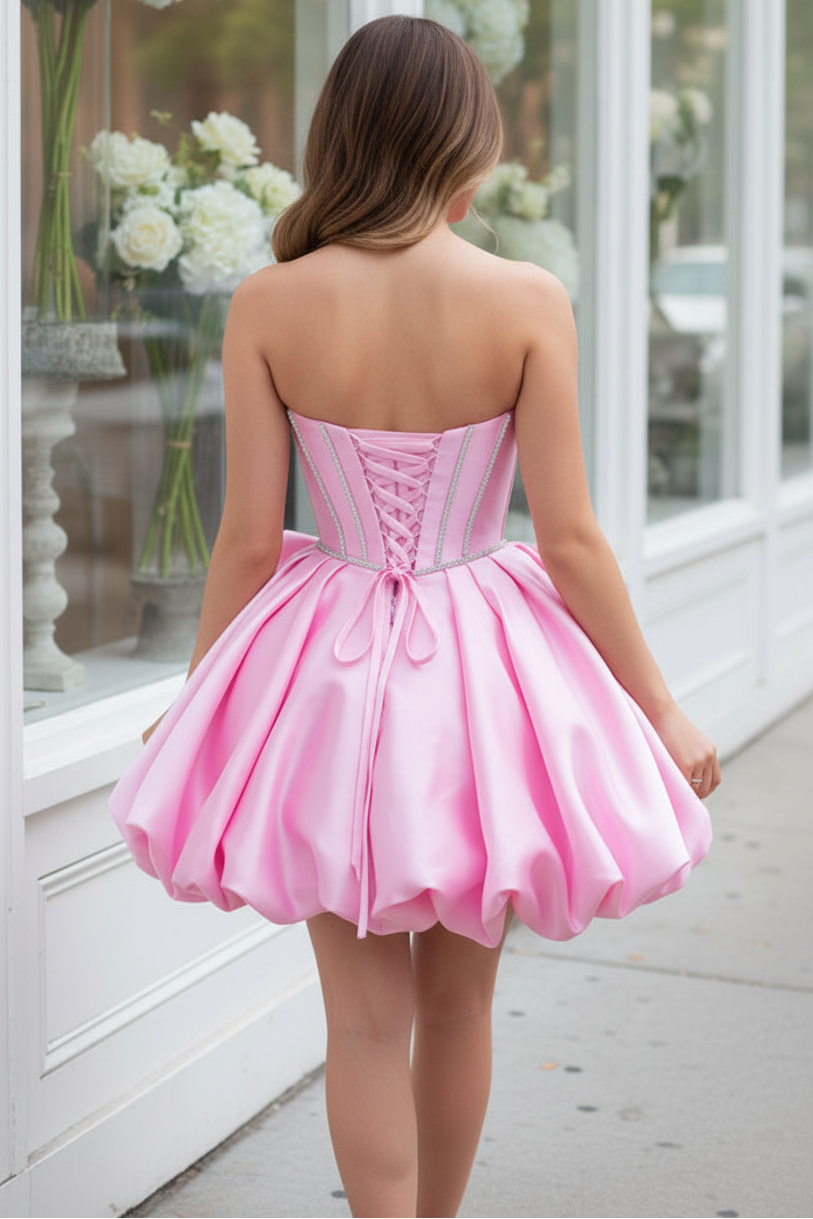 Sweetheart Corset Satin Mini Dress with 3D Flower