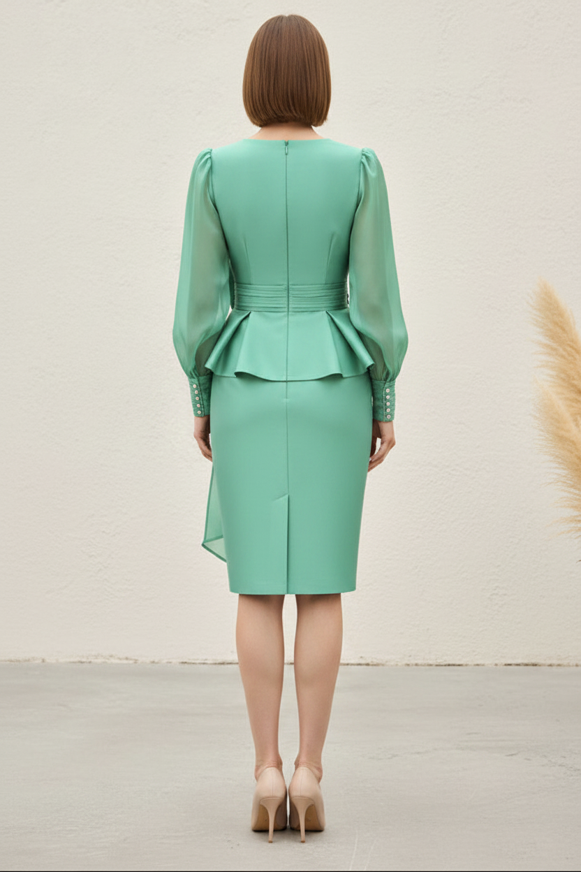 V-Neck Chiffon Sleeve Peplum Cocktail Dress
