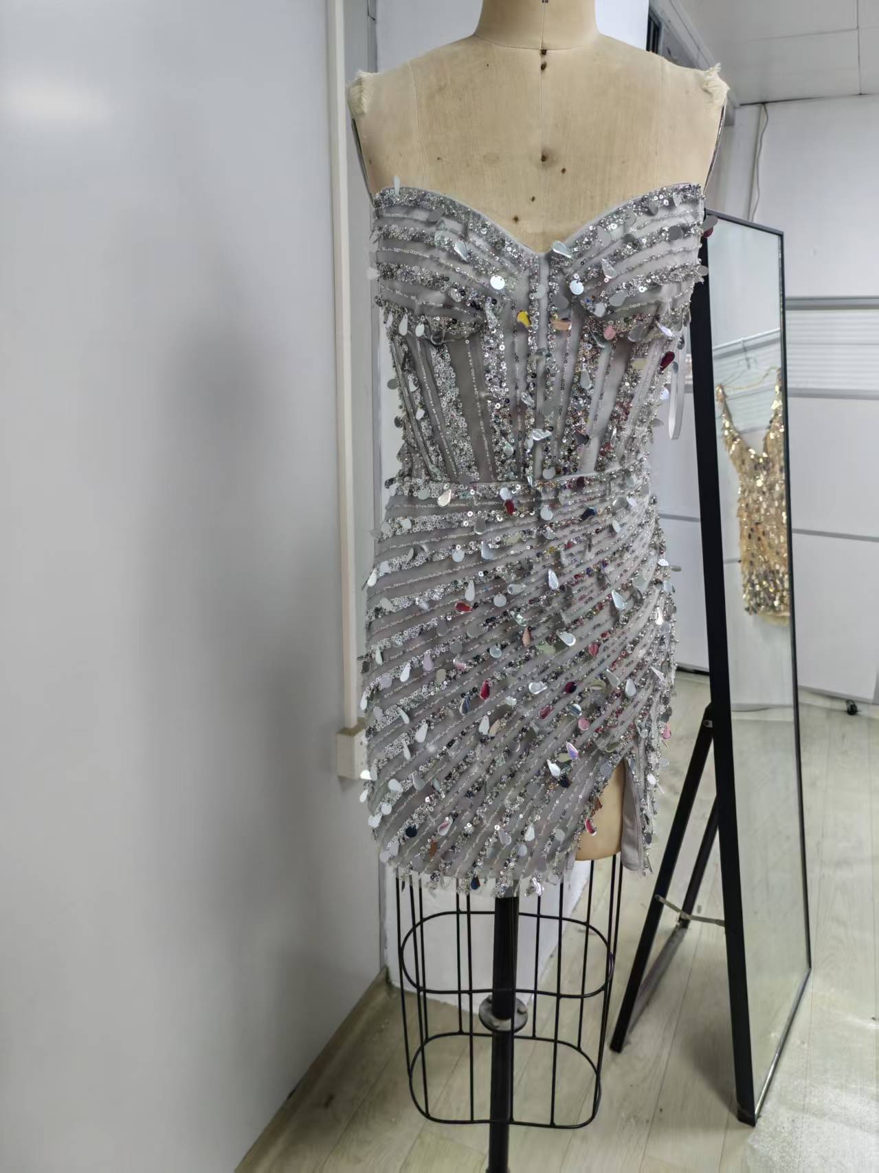 Strapless Sequin Corset Cocktail Dress
