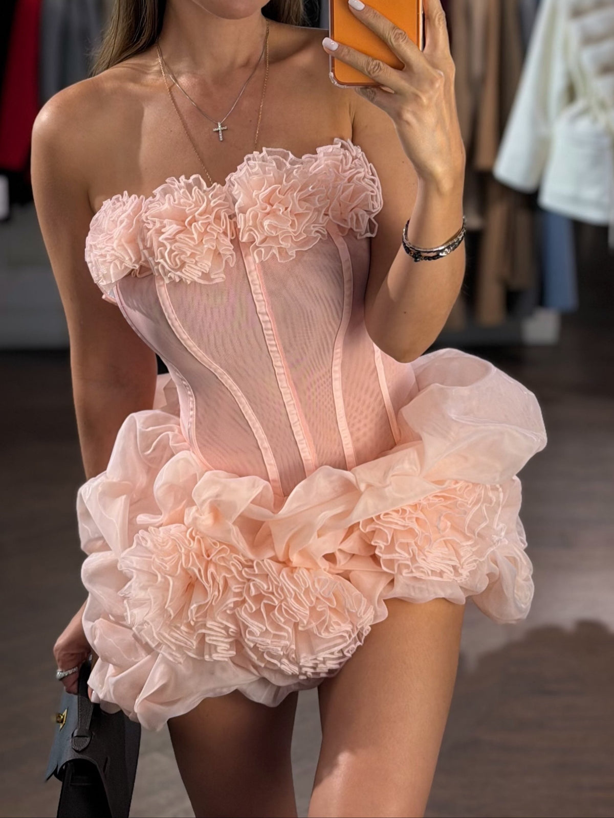 Strapless Ruffle Corset Mini Bubble Dress