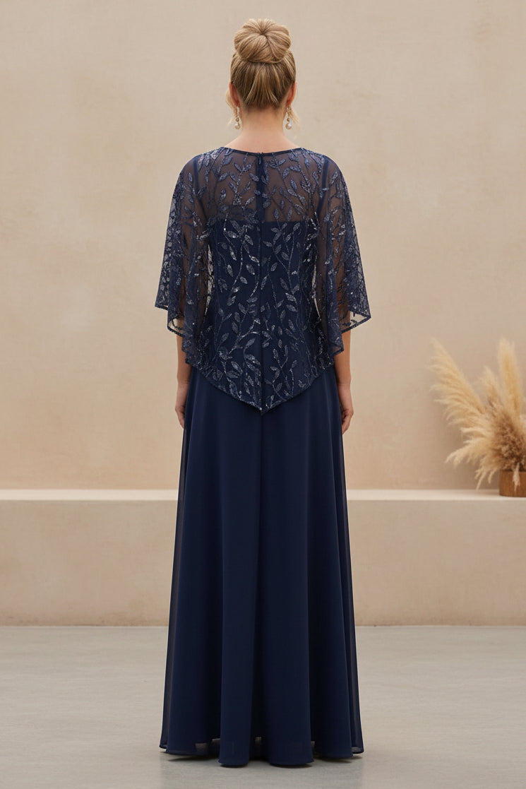 Cape Overlay Chiffon A-Line Evening Gown