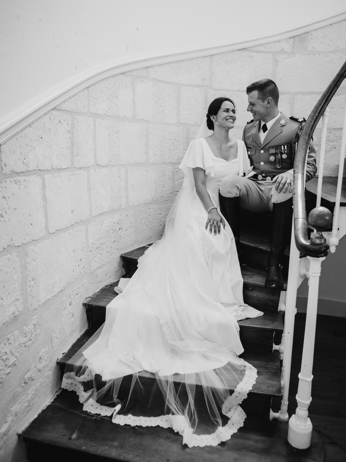 A-Line Bridal Gown with Flutter Sleeves & Lace