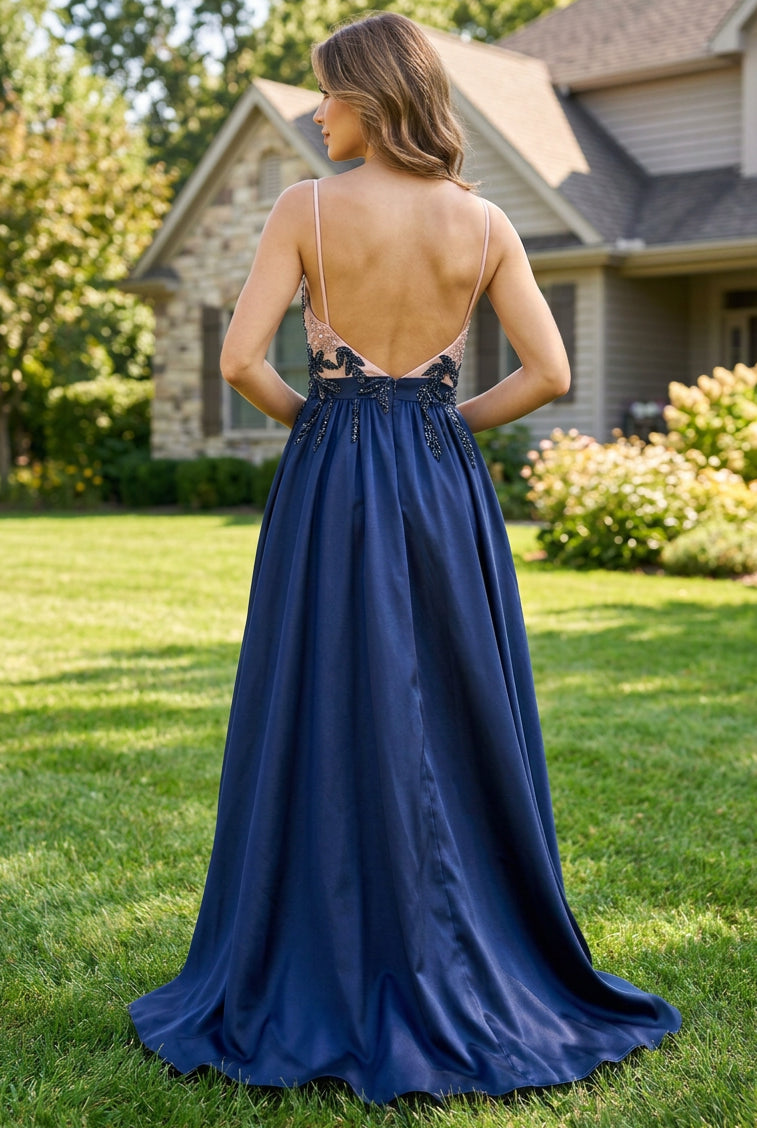 Embroidered Bodice A-Line Evening Gown