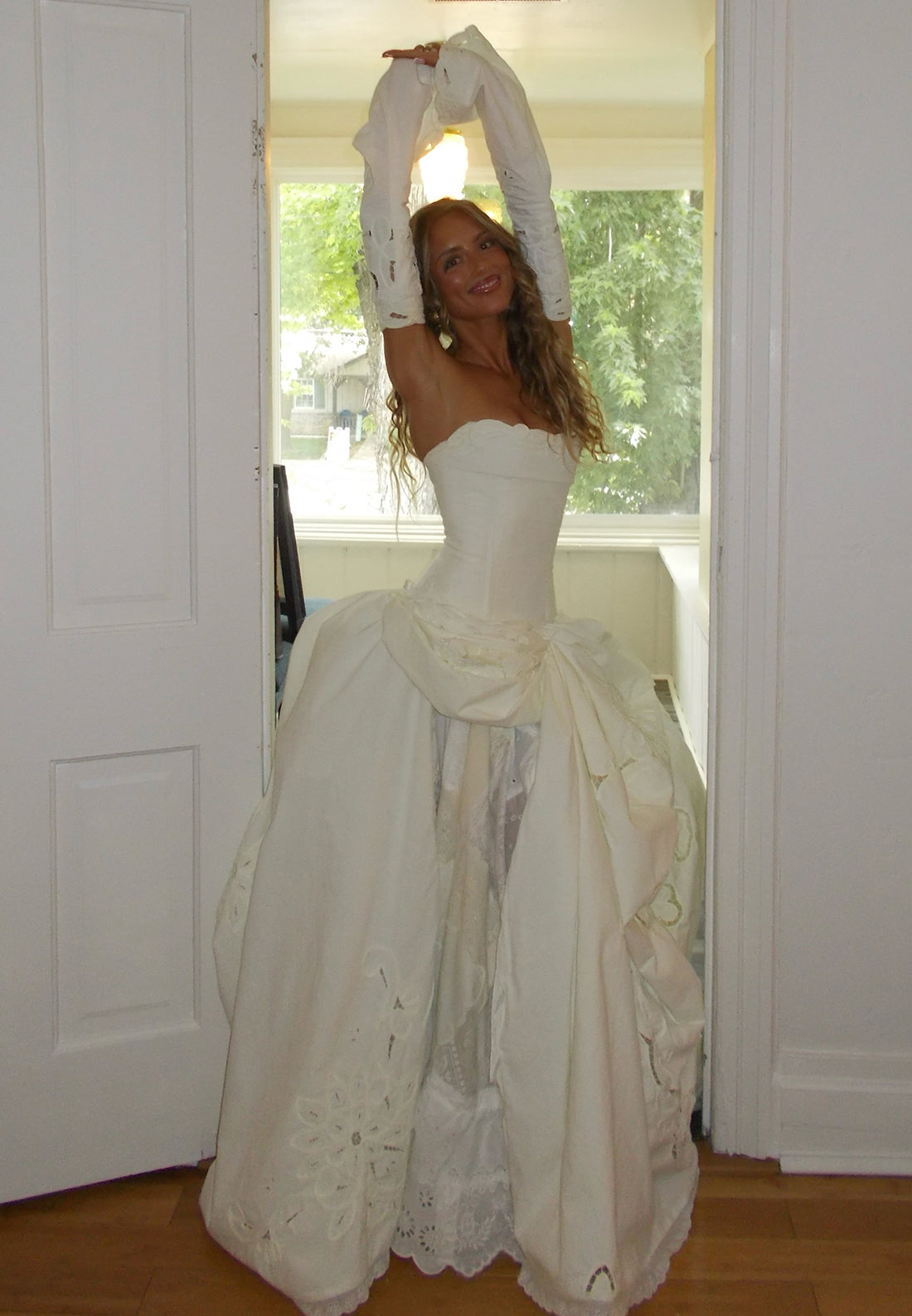 Corset Ball Gown Wedding Dress with Cutout Sleeves