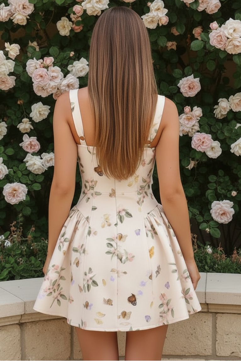 Floral Corset Mini Dress with Flared Skirt