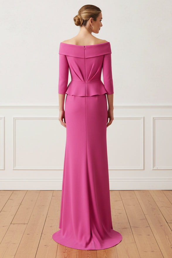 Off-Shoulder Rosette Peplum Evening Gown