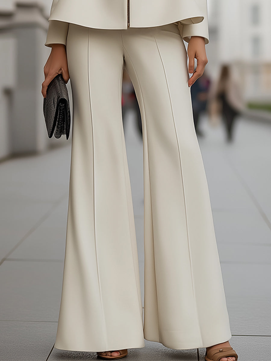 Elegant Peplum Belted Jacket And Wide-Leg Pant Set