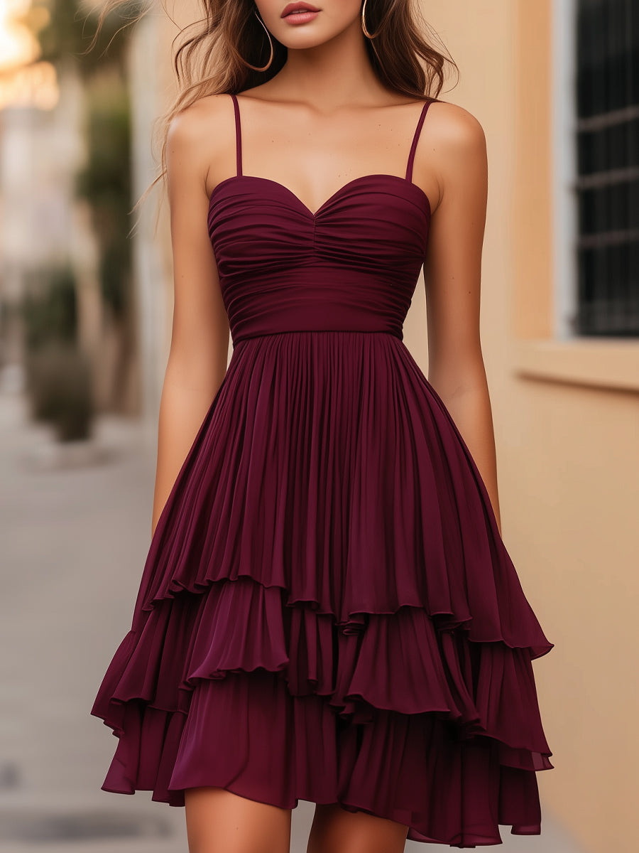 Elegant Tiered Ruffle Midi Dress Wedding Guest Dresses