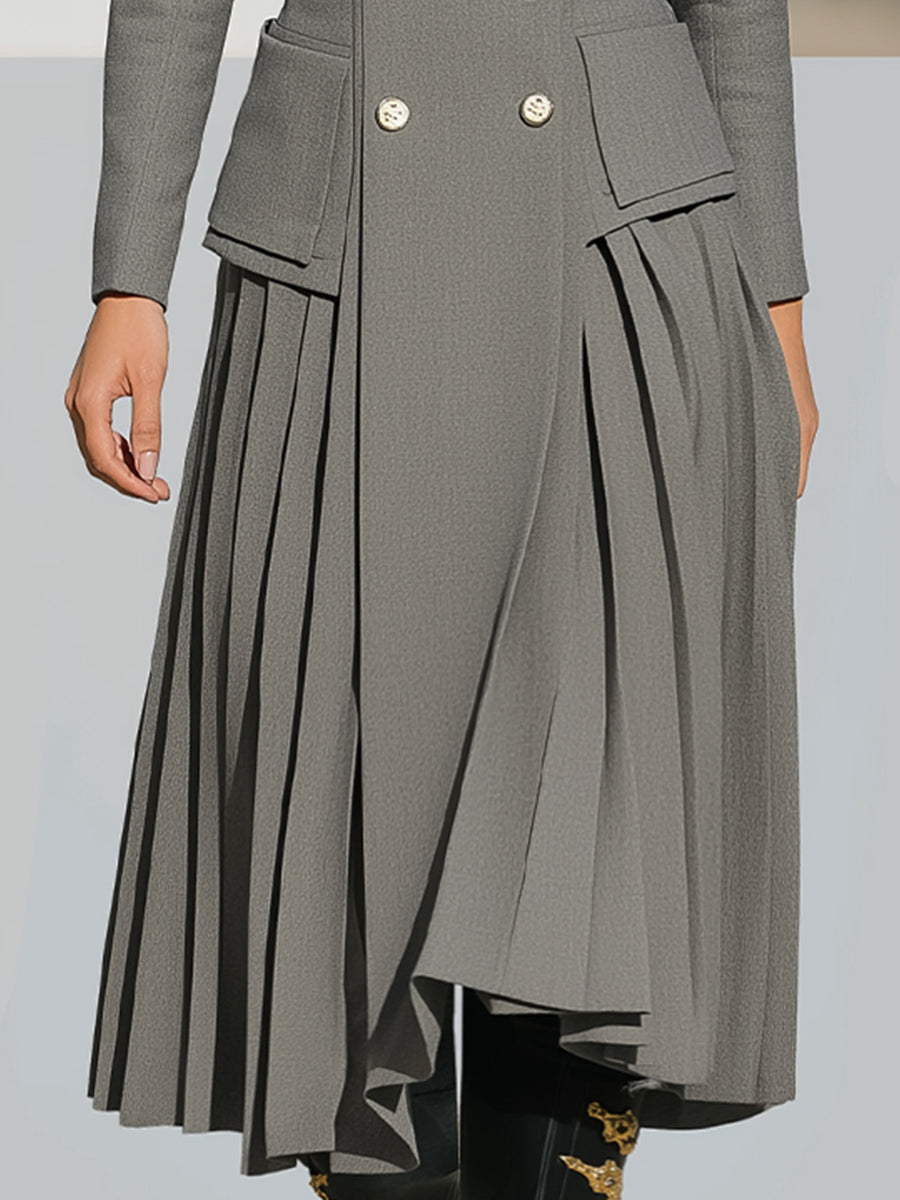 Elegant Double-Breasted Pleated Dress