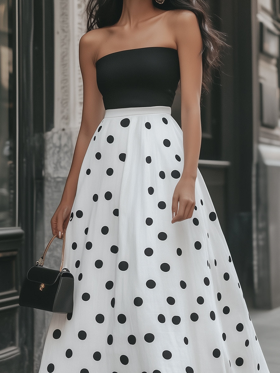 Timeless Strapless Polka Dot Maxi Dress Wedding Guest Dresses
