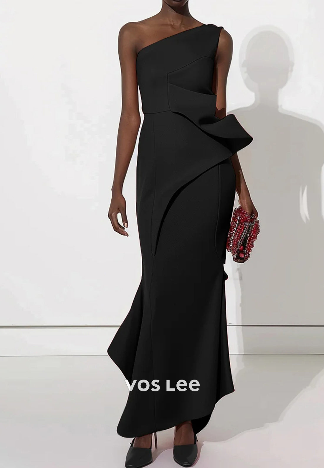 Couture & Ornate One Shoulder Pleated Ankle-Length Mermaid Evening Dresses