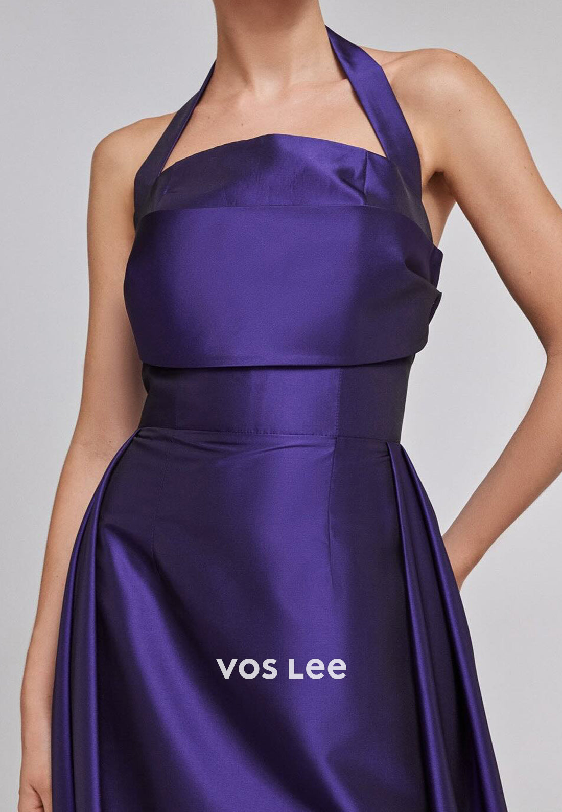 Classic A-Line Halter Sleeveless Pleated Floor-Length Evening Dresses Formal Dresses