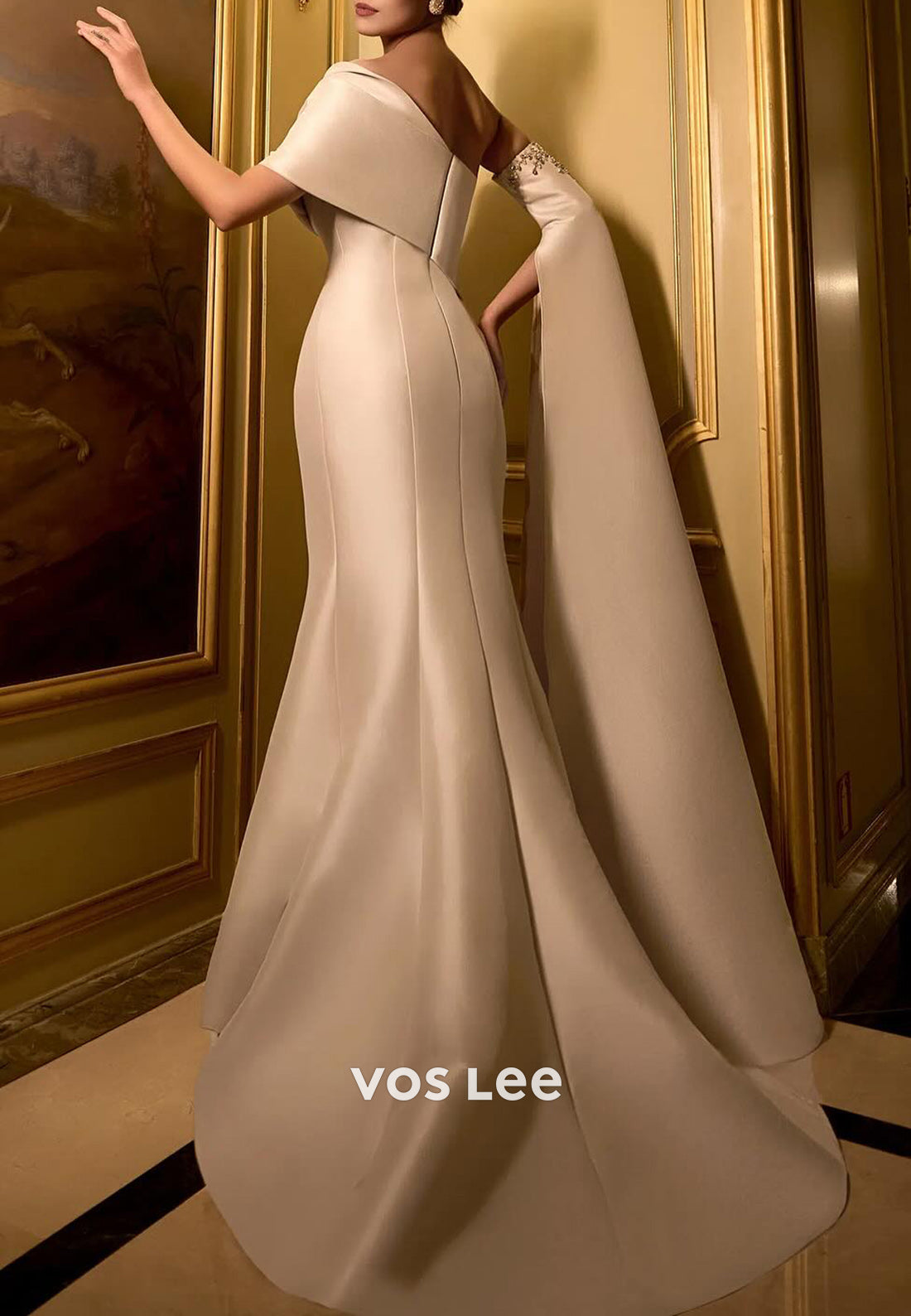 Sexy and Sleek One Shoulder Beading Pleated Mermaid Evening Dresses with Court Train