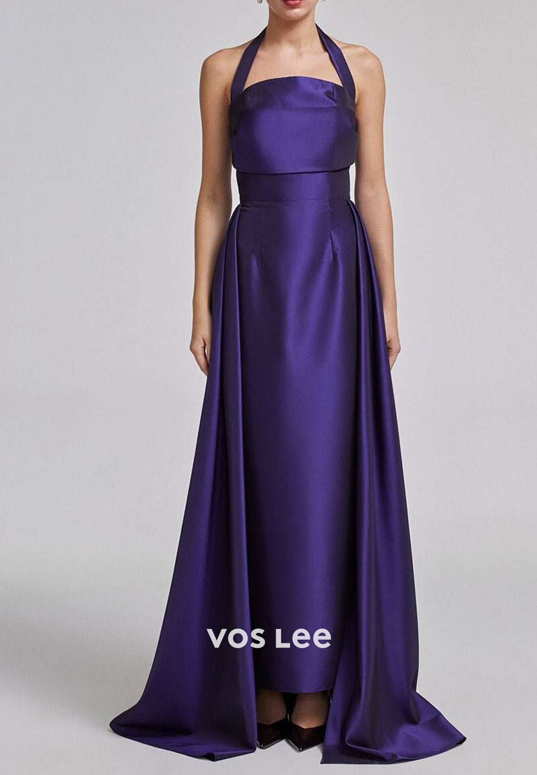 Classic A-Line Halter Sleeveless Pleated Floor-Length Evening Dresses Formal Dresses