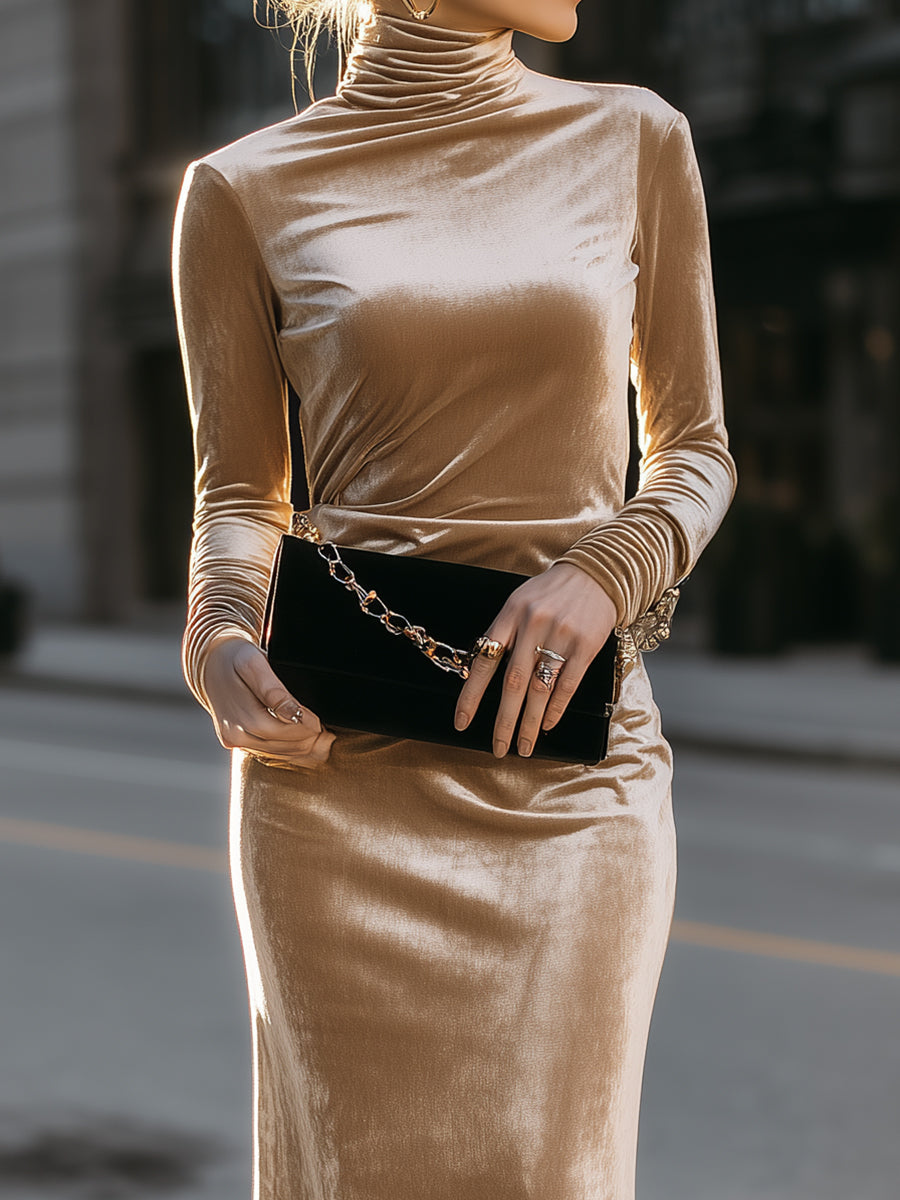 Velvet Drape High-Neck Gown