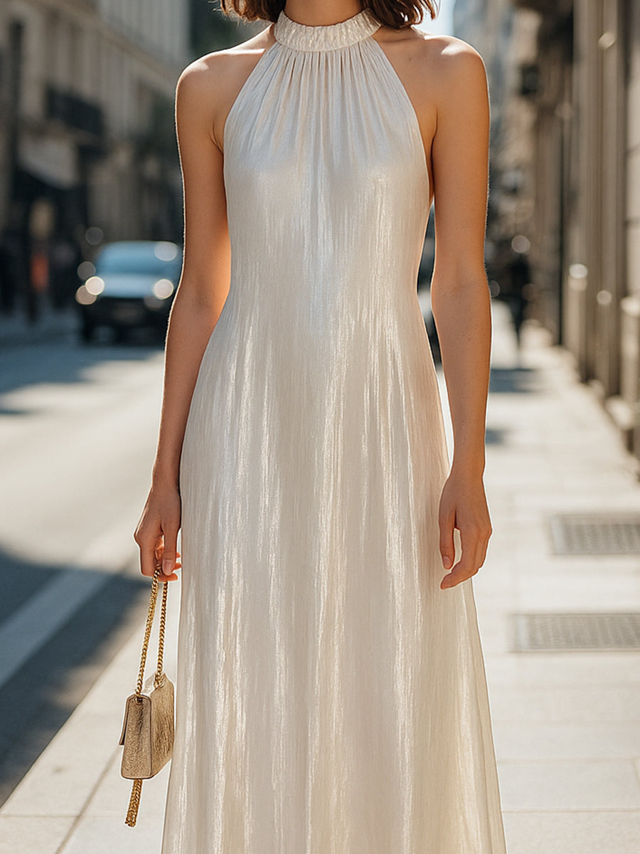 Luminous Halter-neck Maxi Dress Wedding Guest Dresses