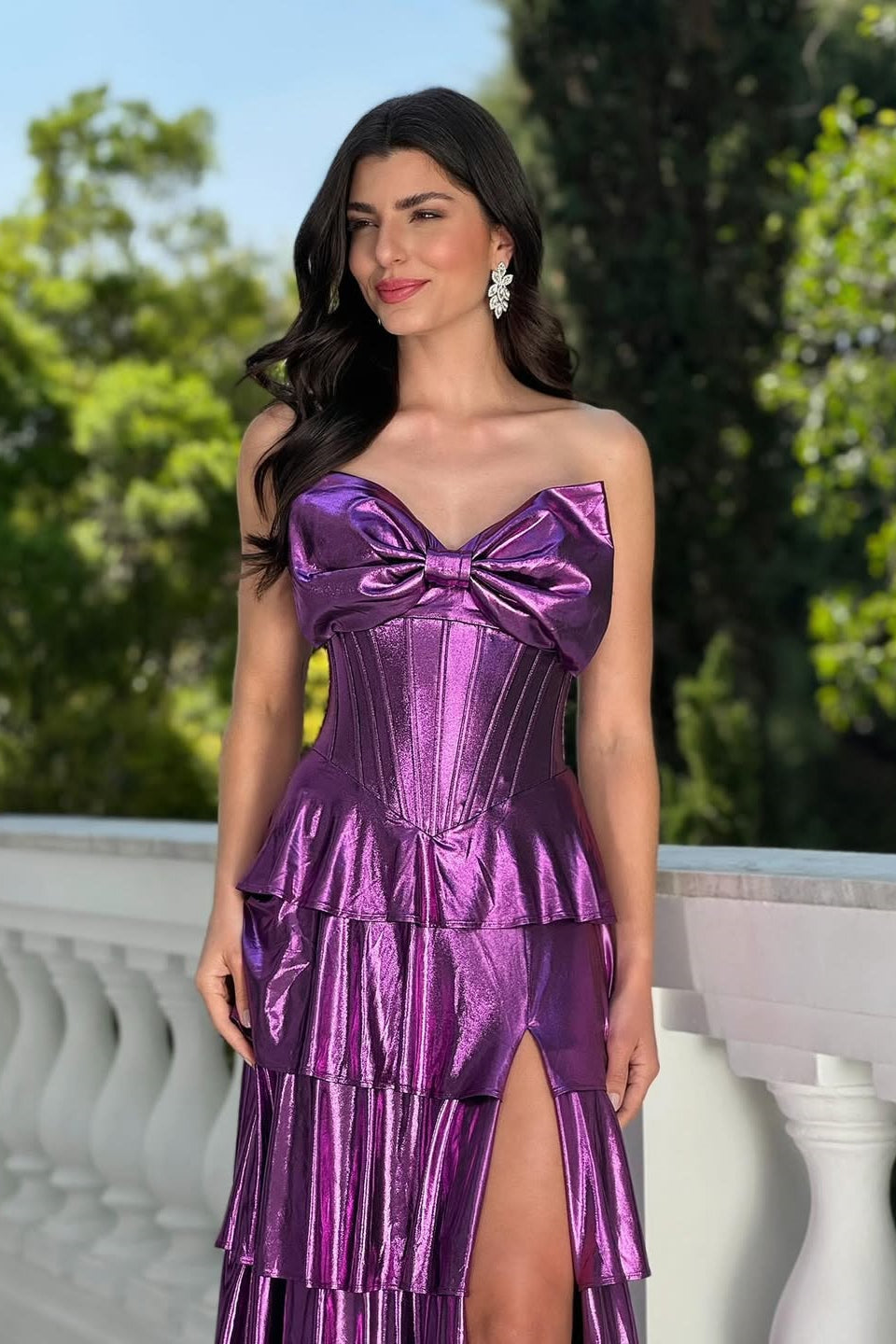 Chic Purple Sweetheart Strapless Sleeveless Prom Dress High Split Long