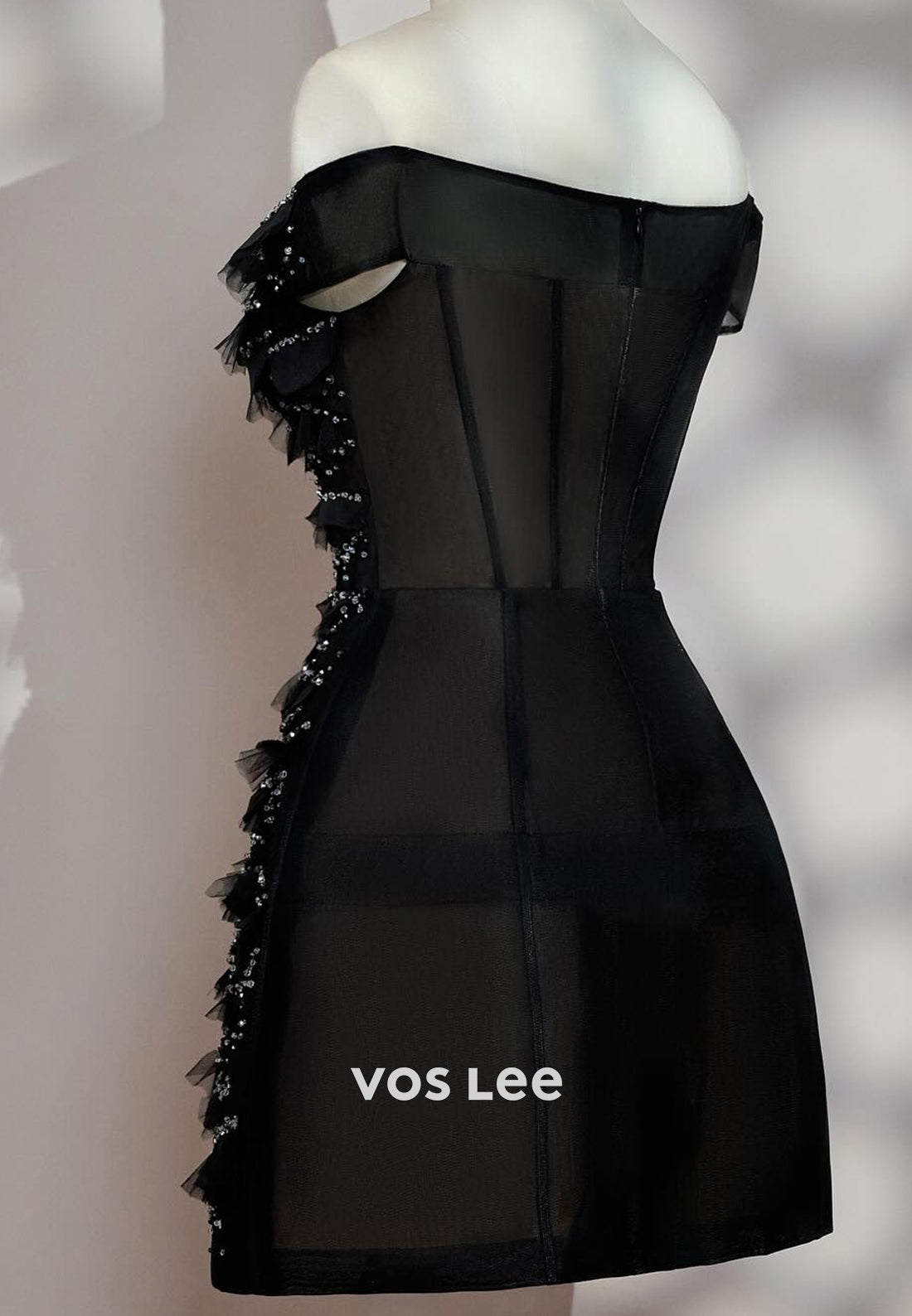 Mini & Short A-Line Off the Shoulder Fully Lace Sequined Pleated Evening Dresses