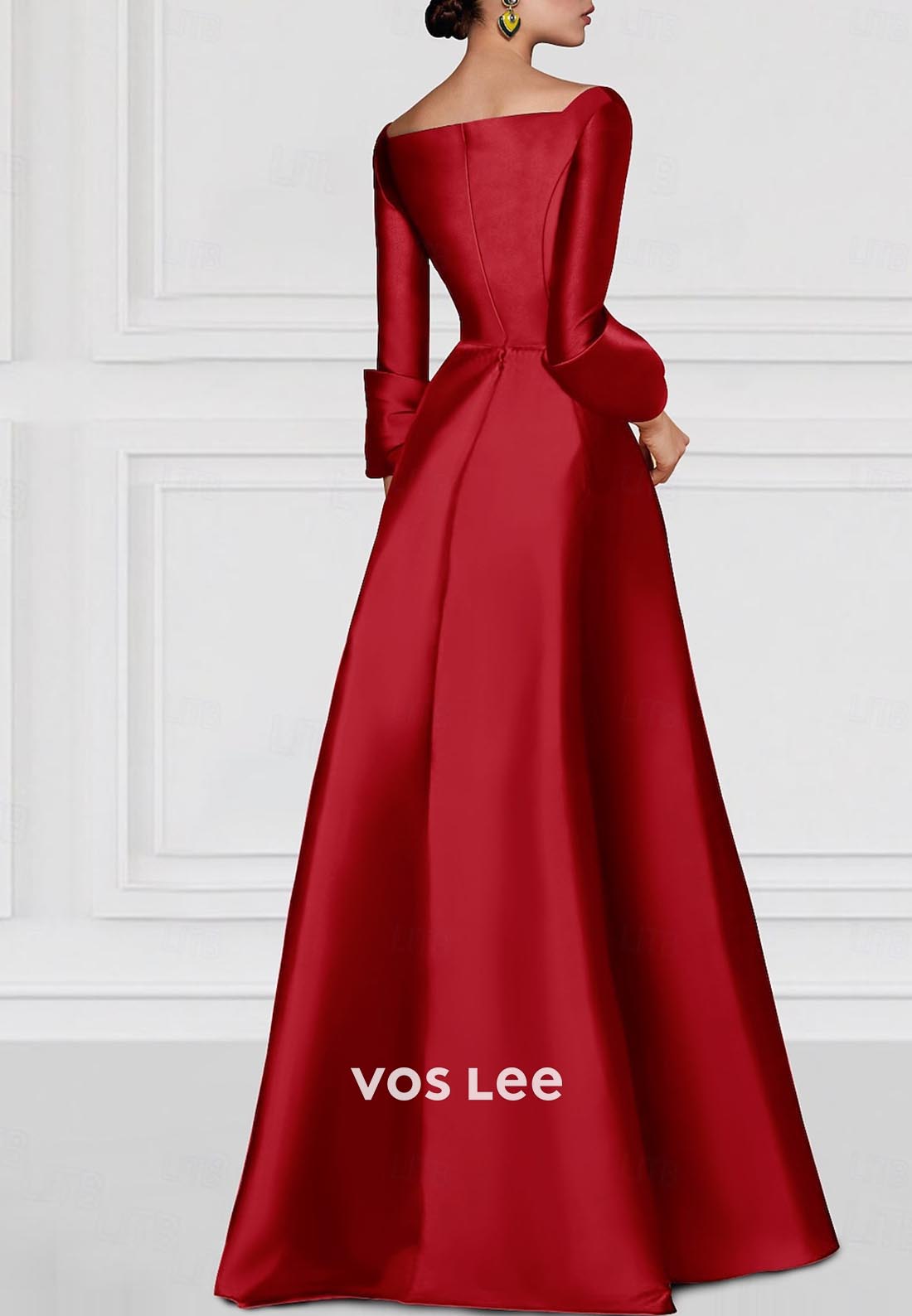 A-Line V Neck Long Sleeves Mother of Bride Evening Dress with High Split