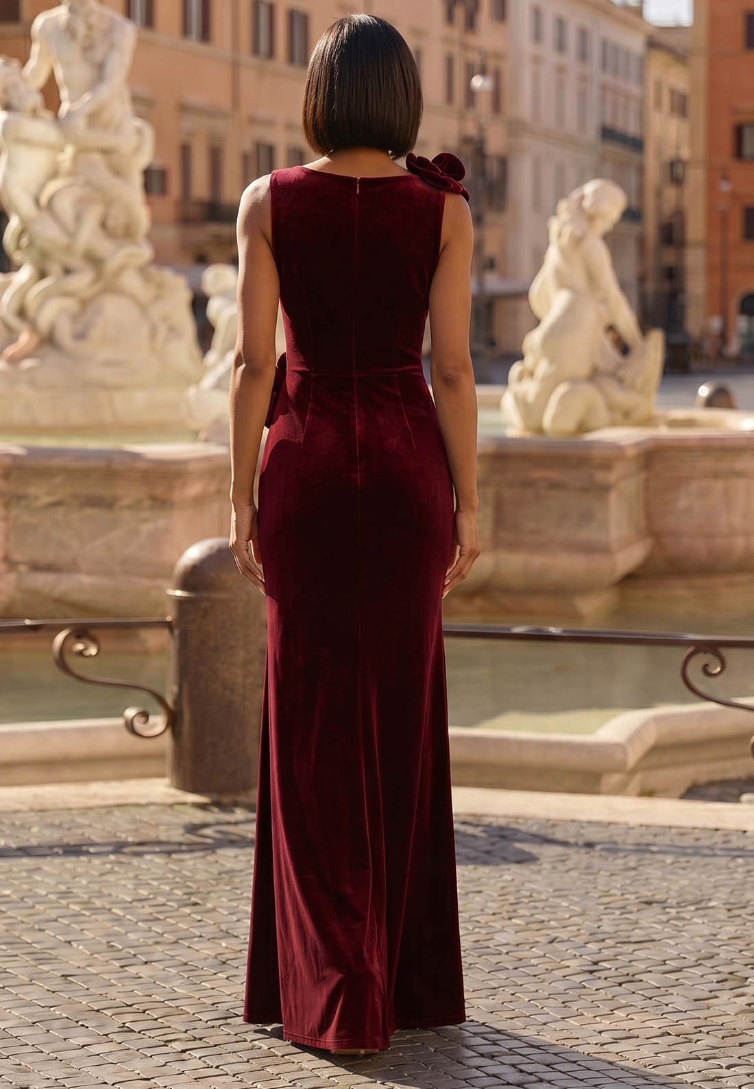 Burgundy Scoop Sleeveless Floral Appliques Mother of the Bride Dress