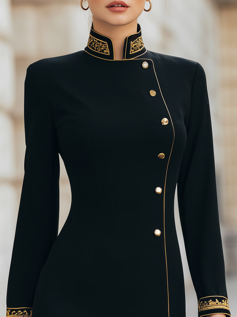 Embroidered Collar And Cuffs Mini Dress