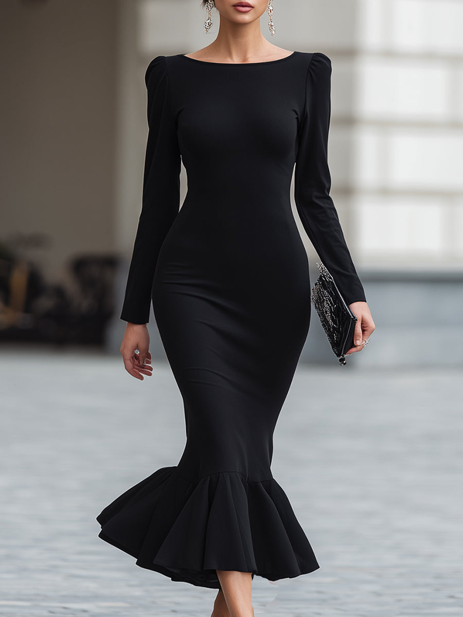 VOS LEE Sculpted Fit Ruffle-Hem Midi Dress