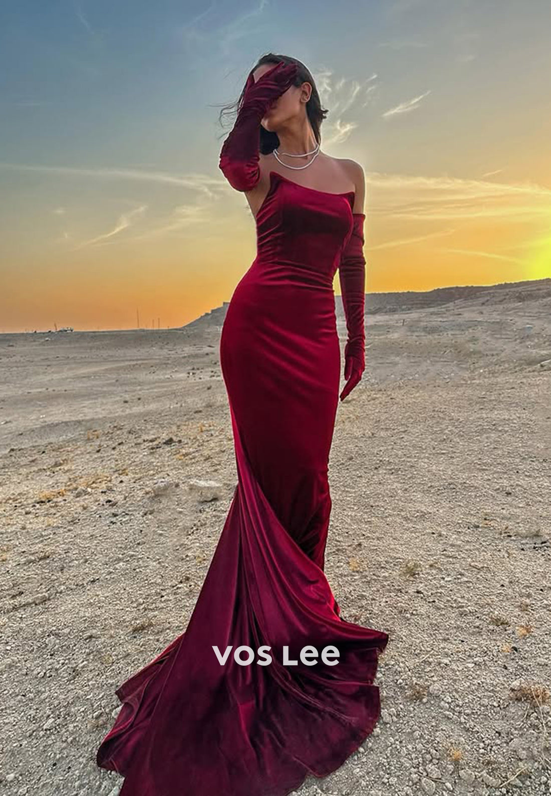 Sexy Red Bateau Fitted Mermaid with Train Evening Dress Formal Party Gown
