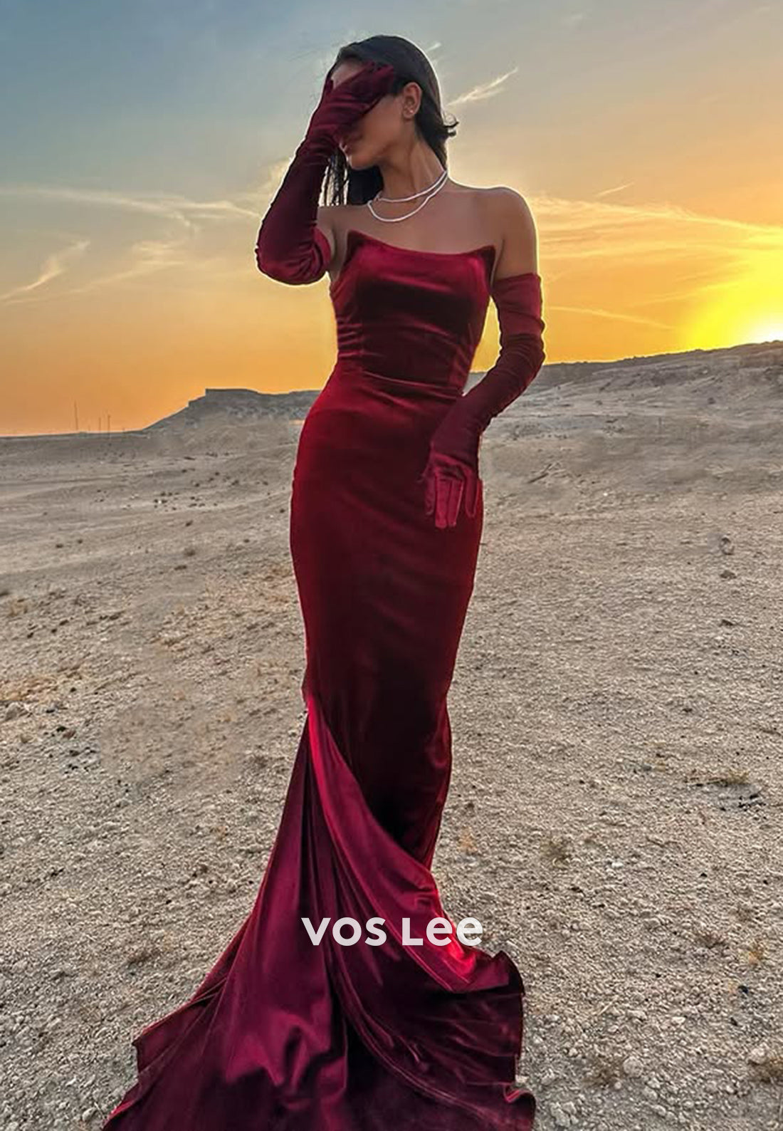 Sexy Red Bateau Fitted Mermaid with Train Evening Dress Formal Party Gown
