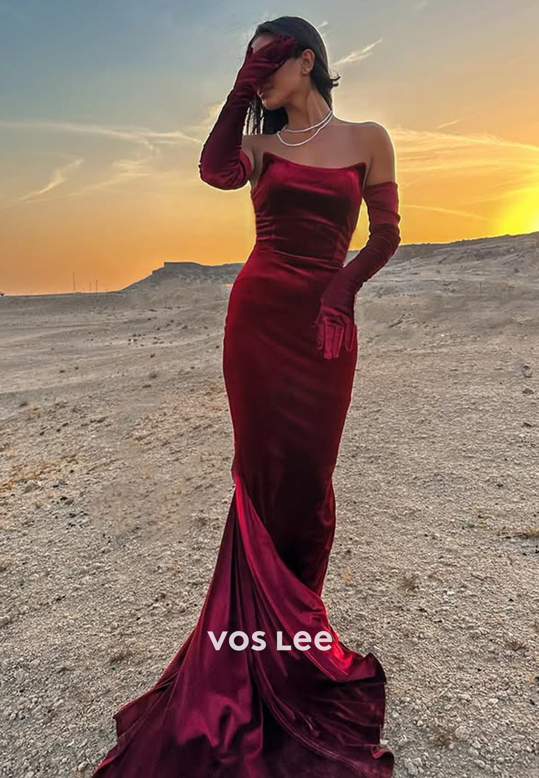 Sexy Red Bateau Fitted Mermaid with Train Evening Dress Formal Party Gown