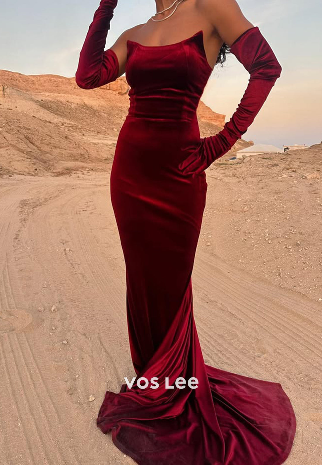 Sexy Red Bateau Fitted Mermaid with Train Evening Dress Formal Party Gown