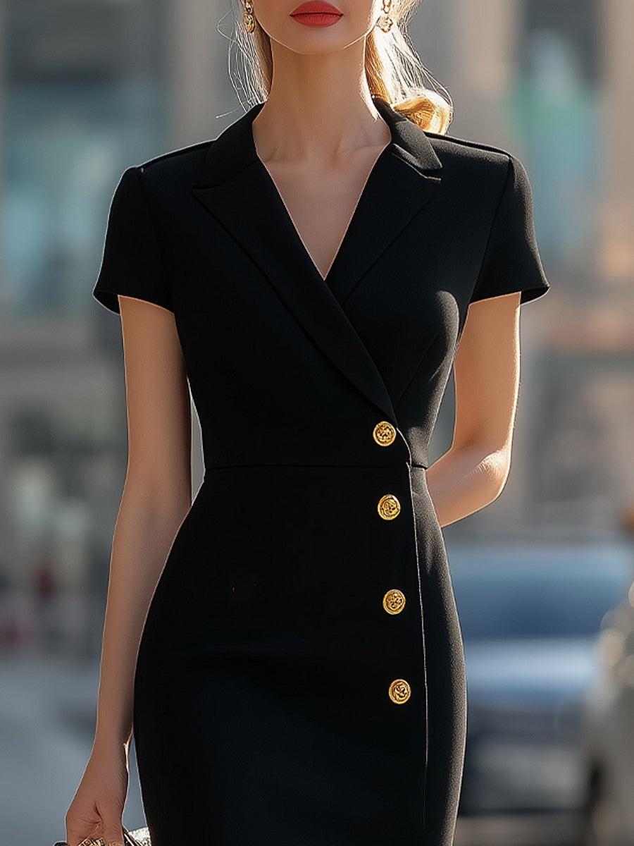 Timeless Black Buttoned Blazer Dress Wedding Guest Dresses