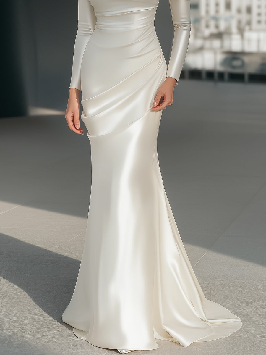 Satin Draped Off-Shoulder Gown