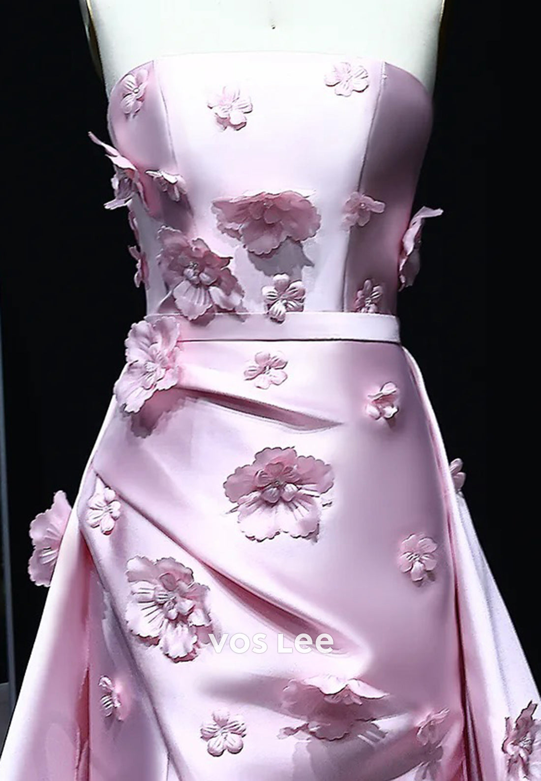 Glamorous & Dramatic A-Line Strapless Handmade Flowers Prom Dresses with Court Train