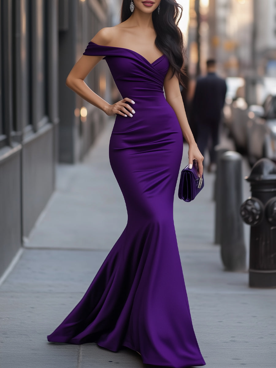 Elegant Off-Shoulder Purple Mermaid Evening Gown