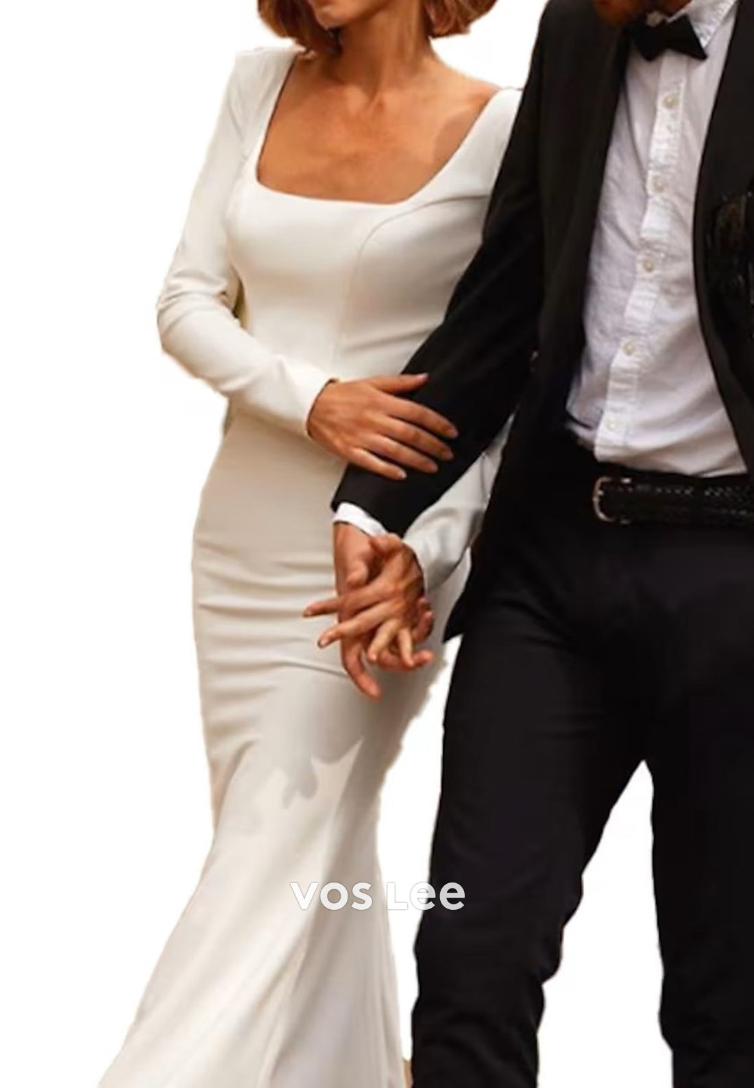 Simple & Classic Long Sleeve Square Pleated Mermaid Wedding Dresses with Sweep Train