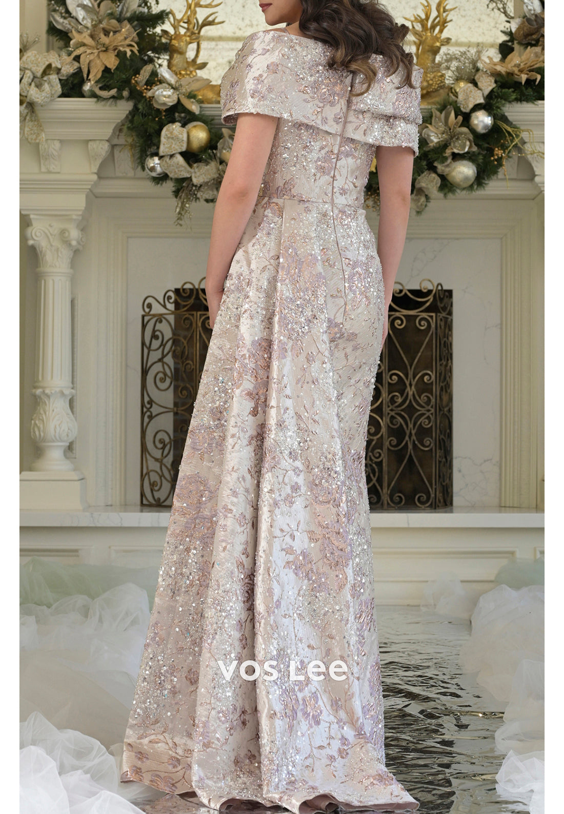 Off the Shoulder Floral Embellished Pleated Floor-Length Mermaid Mother of Bride Dresses