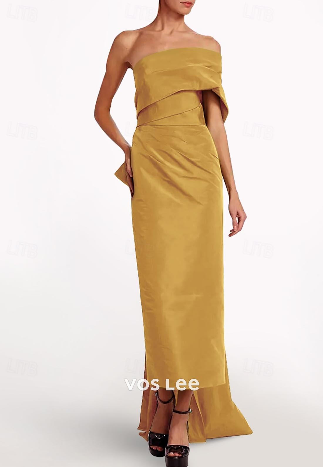A-Line One Shoulder Pleated Long Evening Dress Formal Dress with Sweep Train