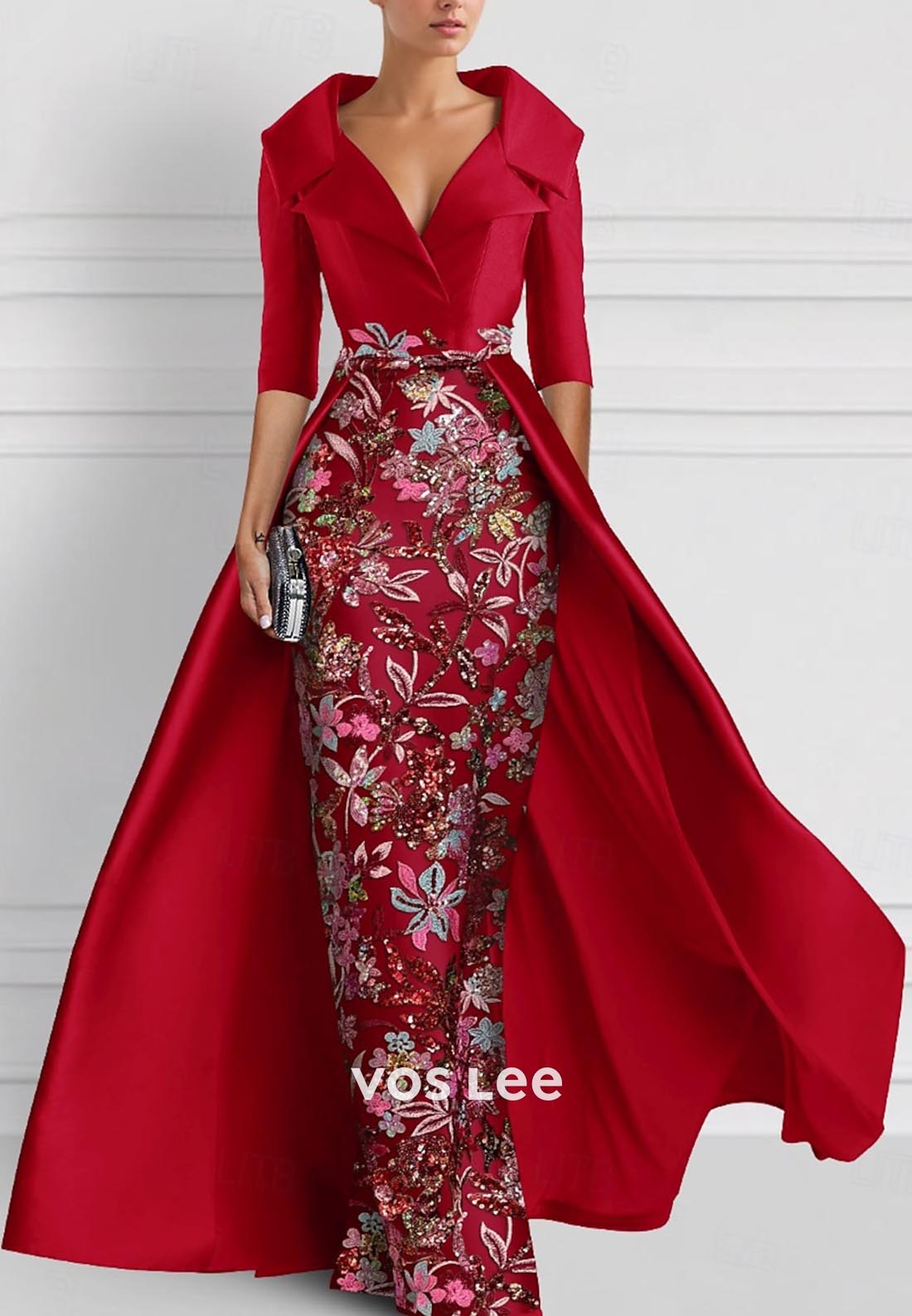 Elegant & Luxurious V Neck Embroidery Sequined Mermaid Evening Dress