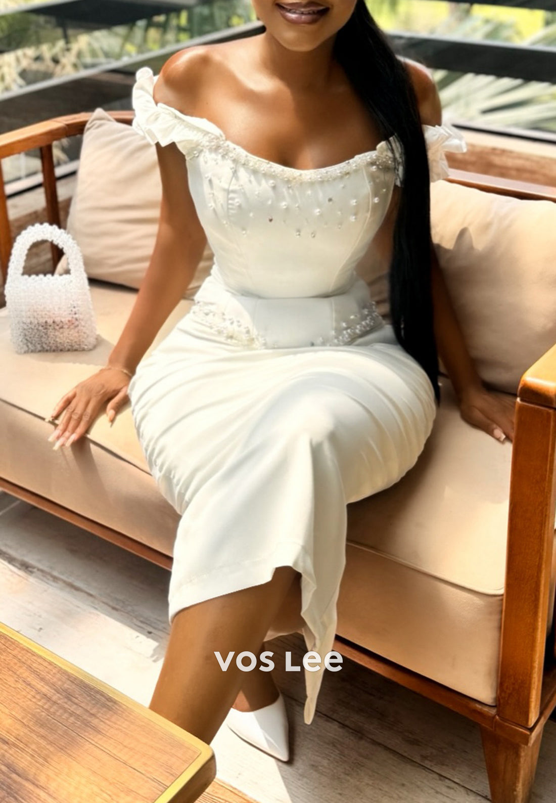 Off the Shoulder Beading Embellished Tea-Length Mermaid Wedding Dresses