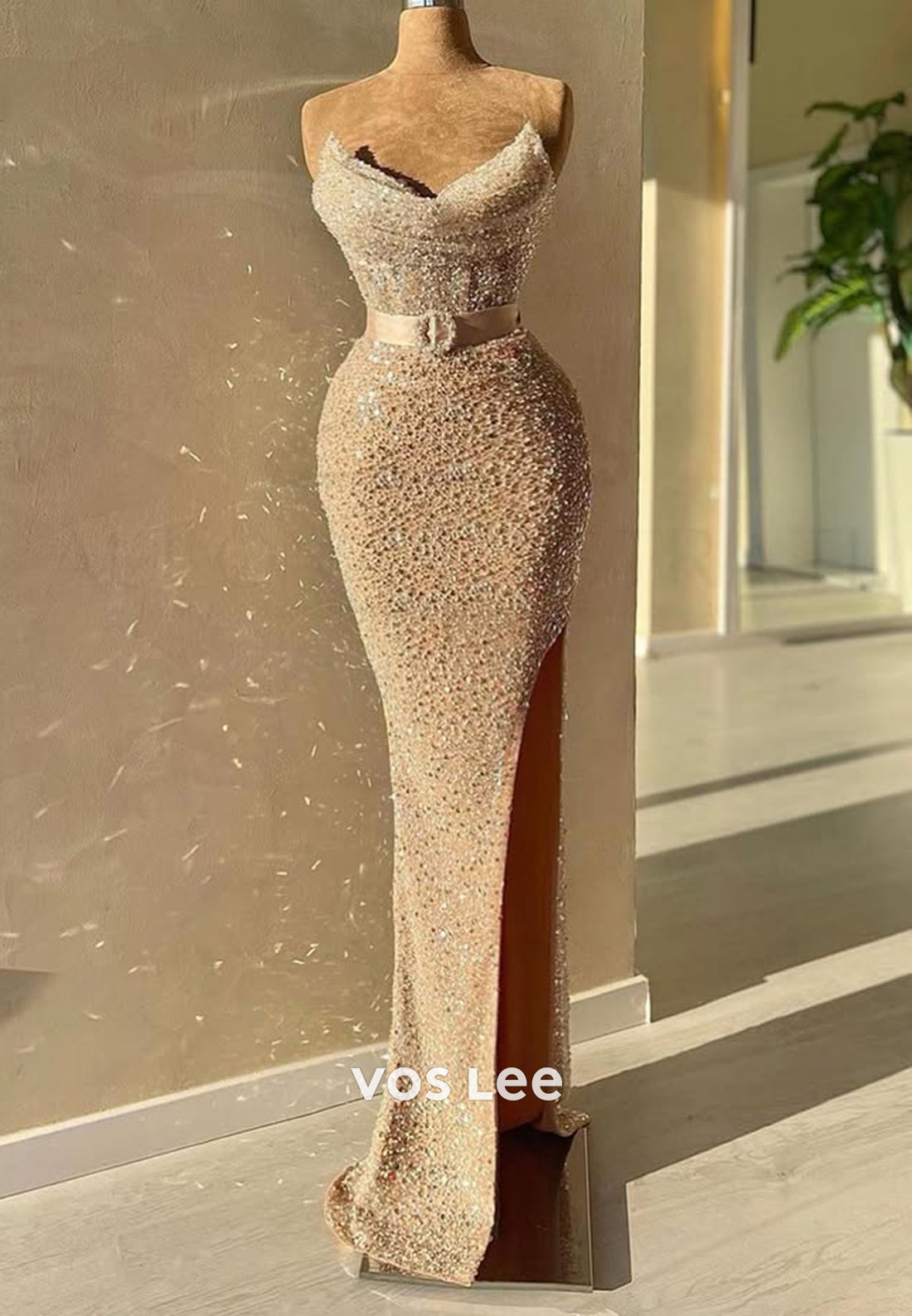 Sparkle Fitted V-Neck Straps Long Evening Dress Formal Party Gown 2025